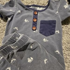 Gray Nautical Pajama Set with Orange Buttons